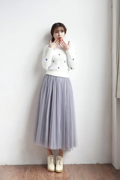 "Vintage Lady" Tulle Skirt Women Elastic High Waist  A-line Tutu Skirt