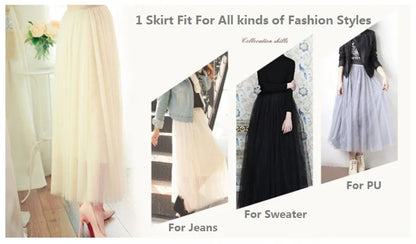 "Vintage Lady" Tulle Skirt Women Elastic High Waist  A-line Tutu Skirt