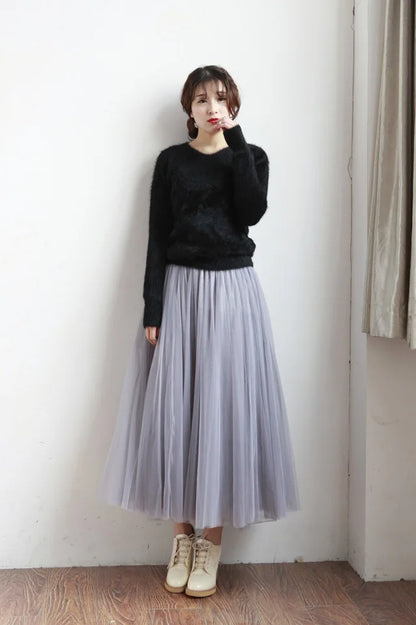 "Vintage Lady" Tulle Skirt Women Elastic High Waist  A-line Tutu Skirt