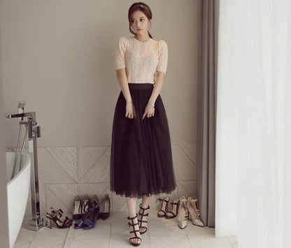 "Vintage Lady" Tulle Skirt Women Elastic High Waist  A-line Tutu Skirt