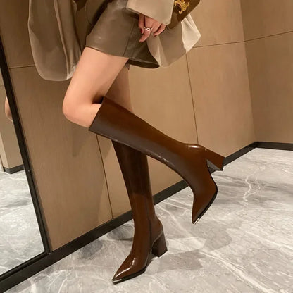 "Donna" Pointed Toe Side Zippers Long Booties