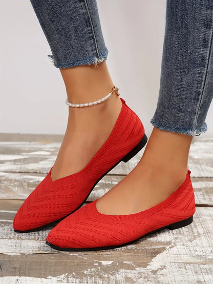"Neicyy Flats" Solid Color Knitted Slip on Casual Ballet Flats