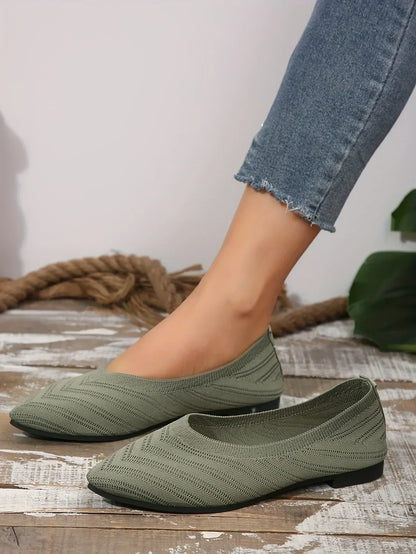 "Neicyy Flats" Solid Color Knitted Slip on Casual Ballet Flats