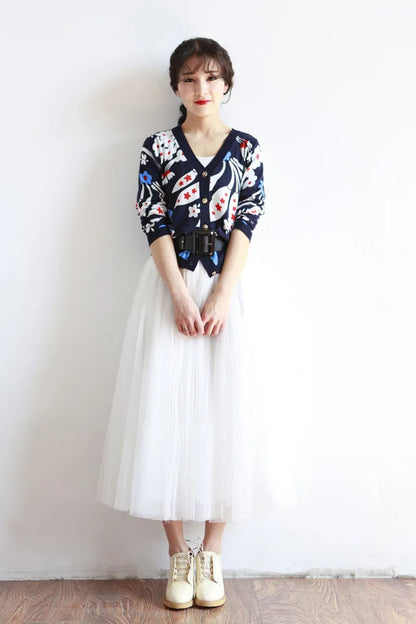 "Vintage Lady" Tulle Skirt Women Elastic High Waist  A-line Tutu Skirt