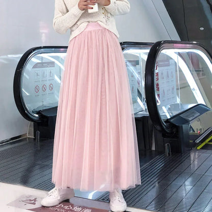 "Vintage Lady" Tulle Skirt Women Elastic High Waist  A-line Tutu Skirt