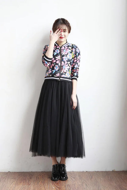 "Vintage Lady" Tulle Skirt Women Elastic High Waist  A-line Tutu Skirt